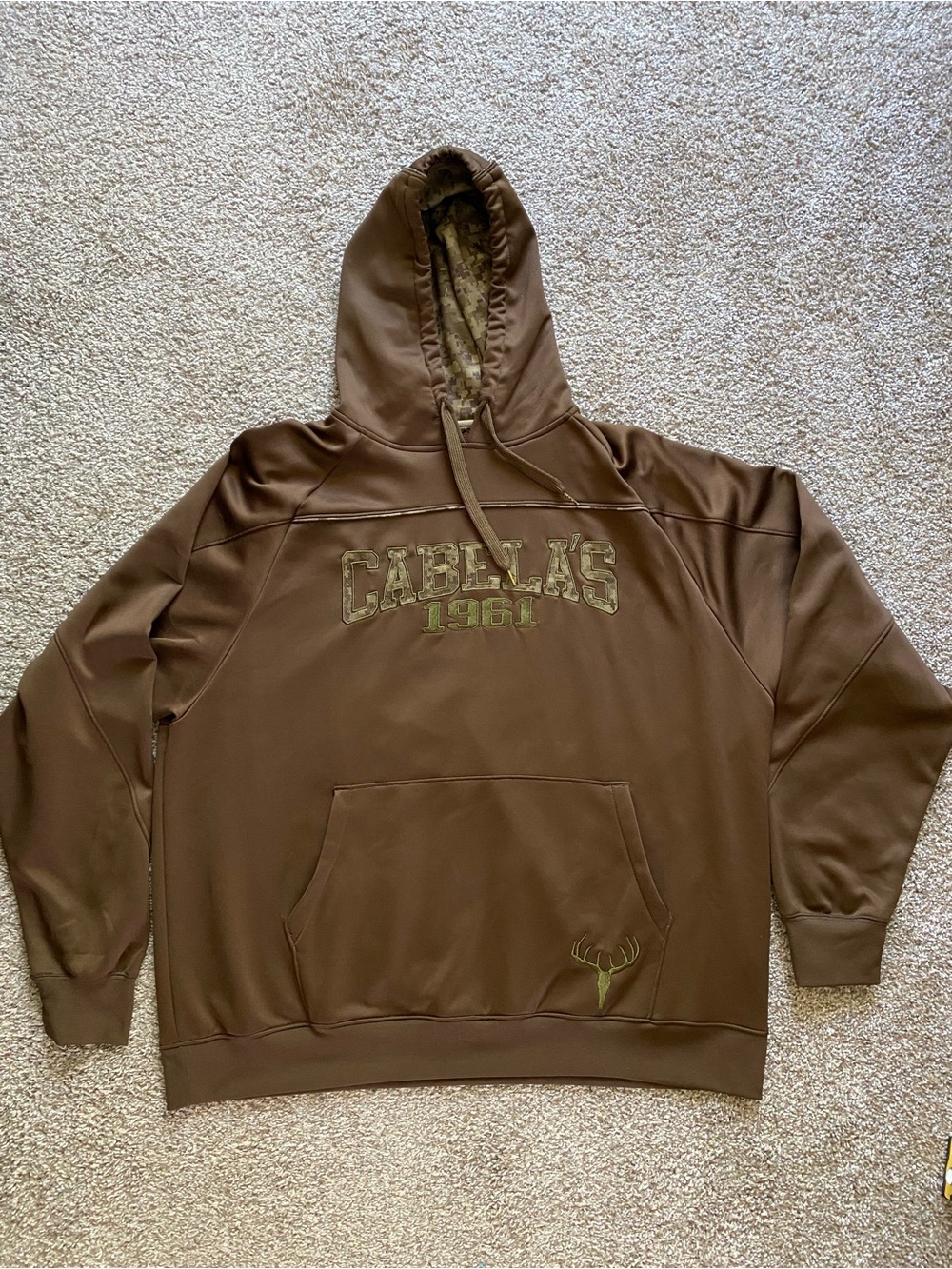 Cabela's Mens Sz 2XL Hoodie Shiny Brown With Camo Logo Hunting Gear